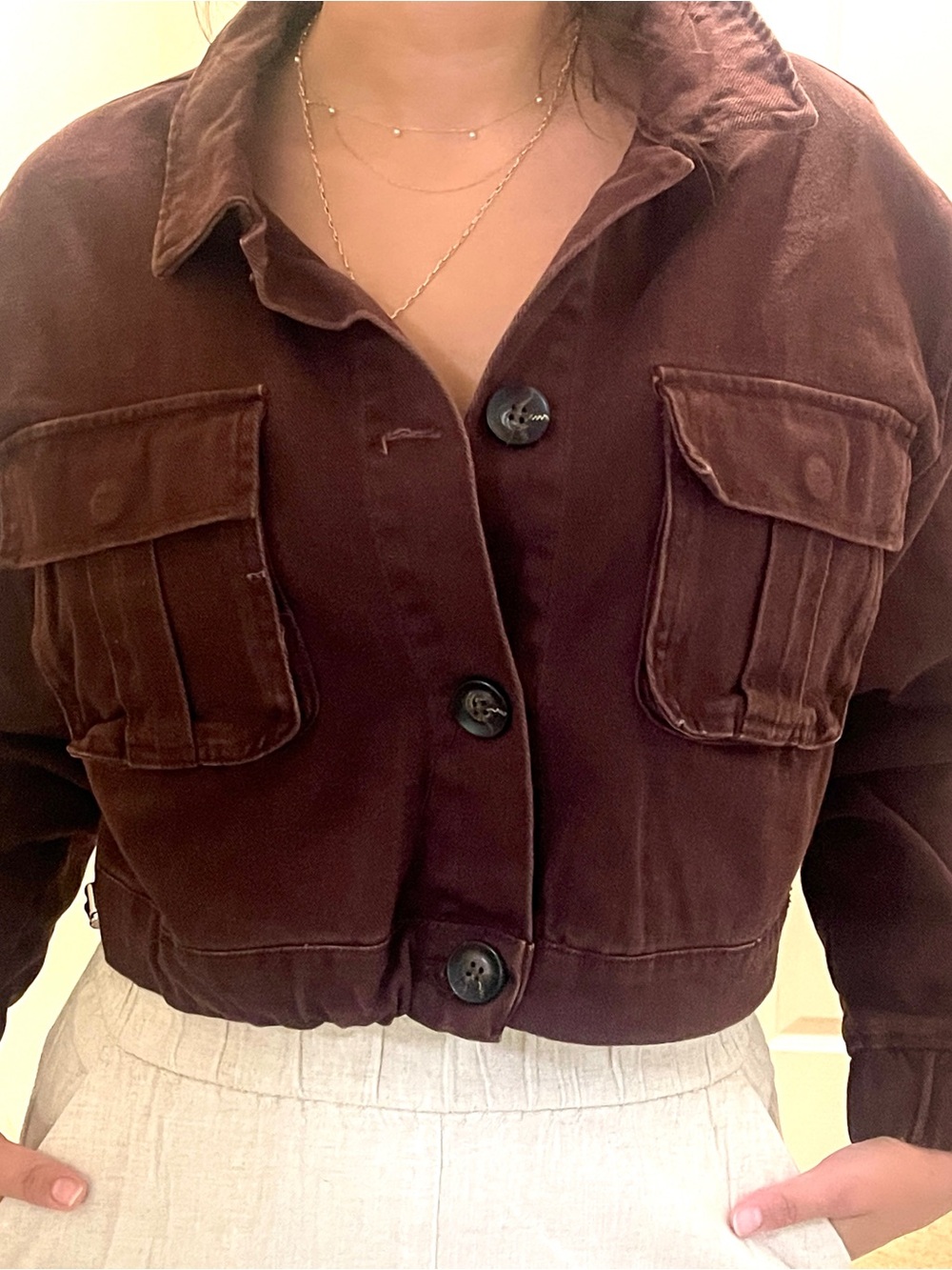 Stoosh Chocolate Brown Cropped Utility Jacket